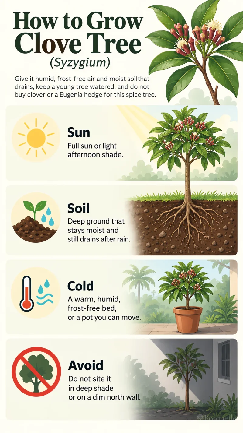 How to Grow Clove Tree care summary diagram