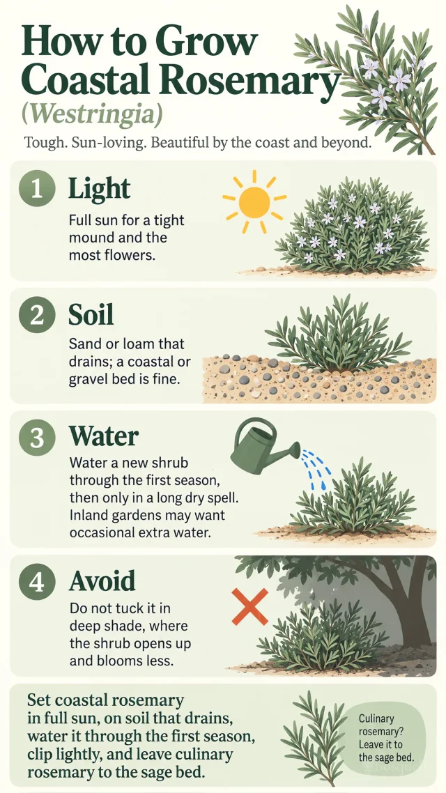 How to Grow Coastal Rosemary care summary diagram