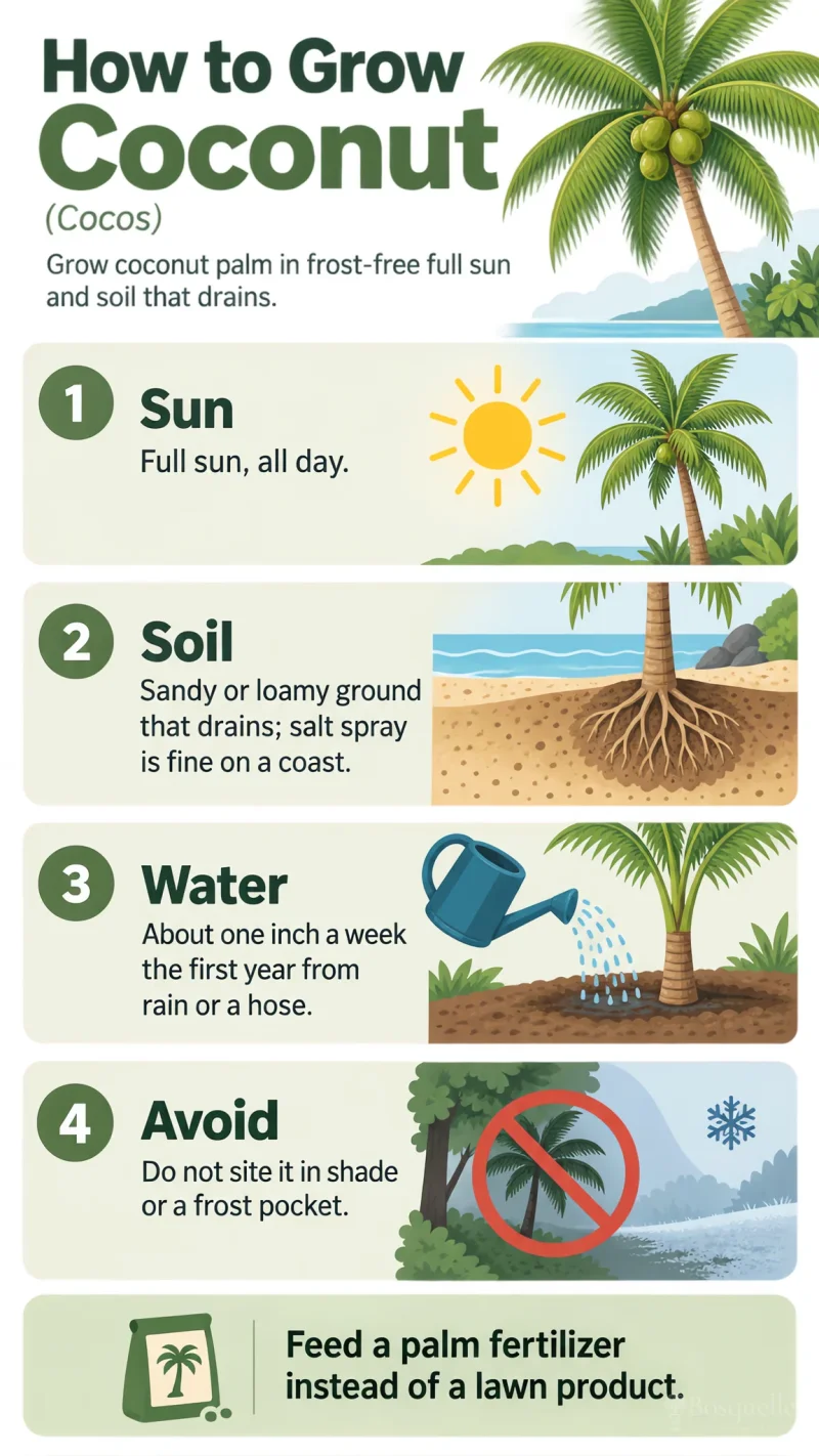 How to Grow Coconut care summary diagram