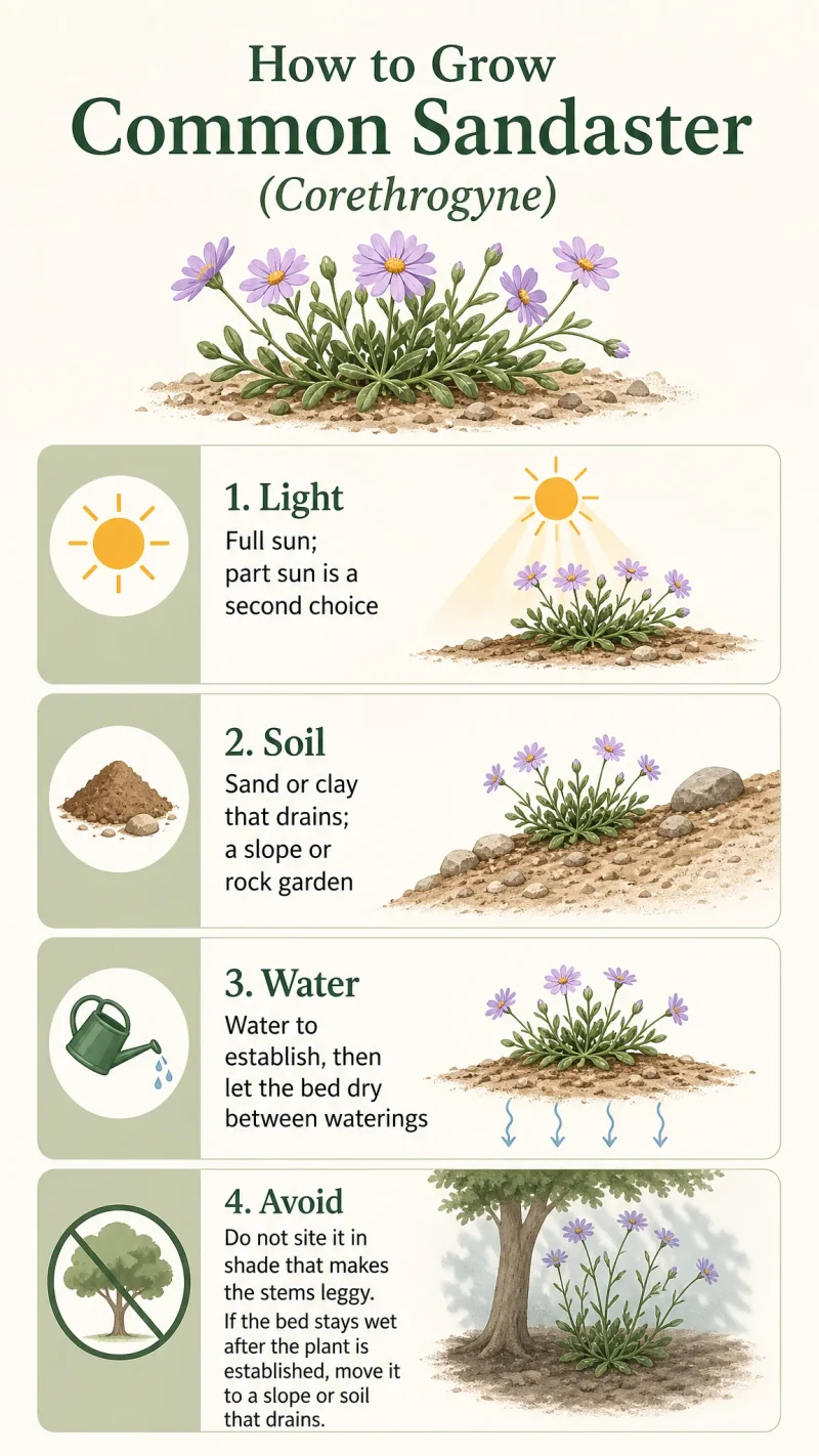 How to Grow Common Sandaster care summary diagram