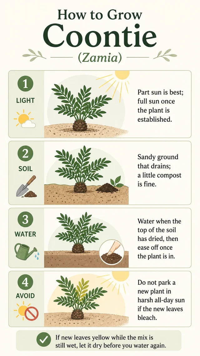 How to Grow Coontie care summary diagram