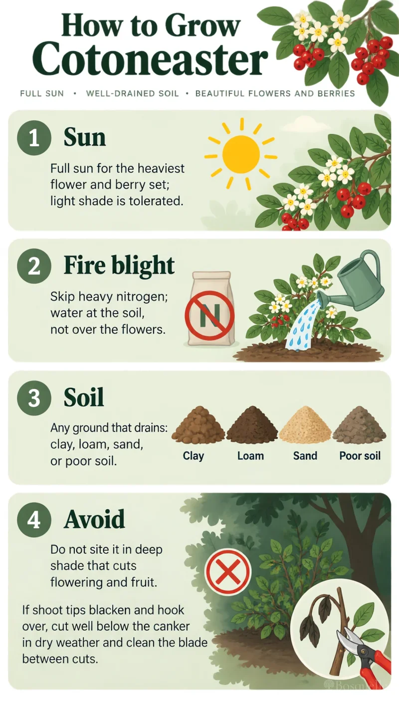 How to Grow Cotoneaster care summary diagram