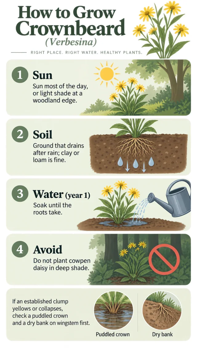 How to Grow Crownbeard care summary diagram