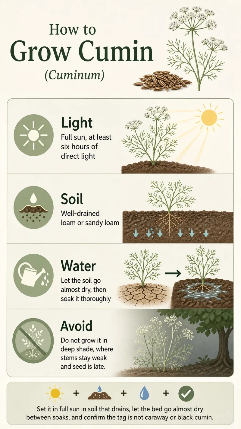 How to Grow Cumin care summary diagram