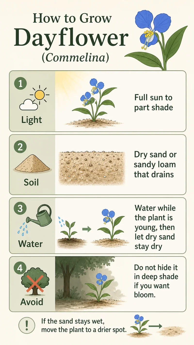 How to Grow Dayflower care summary diagram