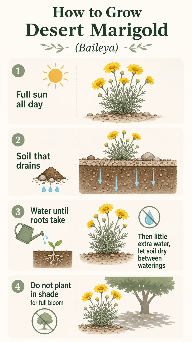 How to Grow Desert Marigold care summary diagram