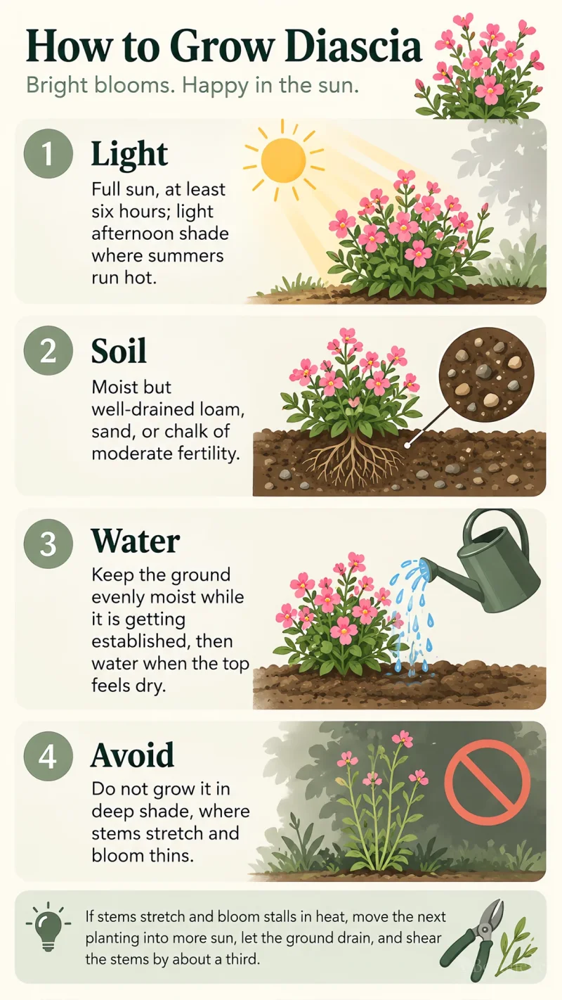 How to Grow Diascia care summary diagram