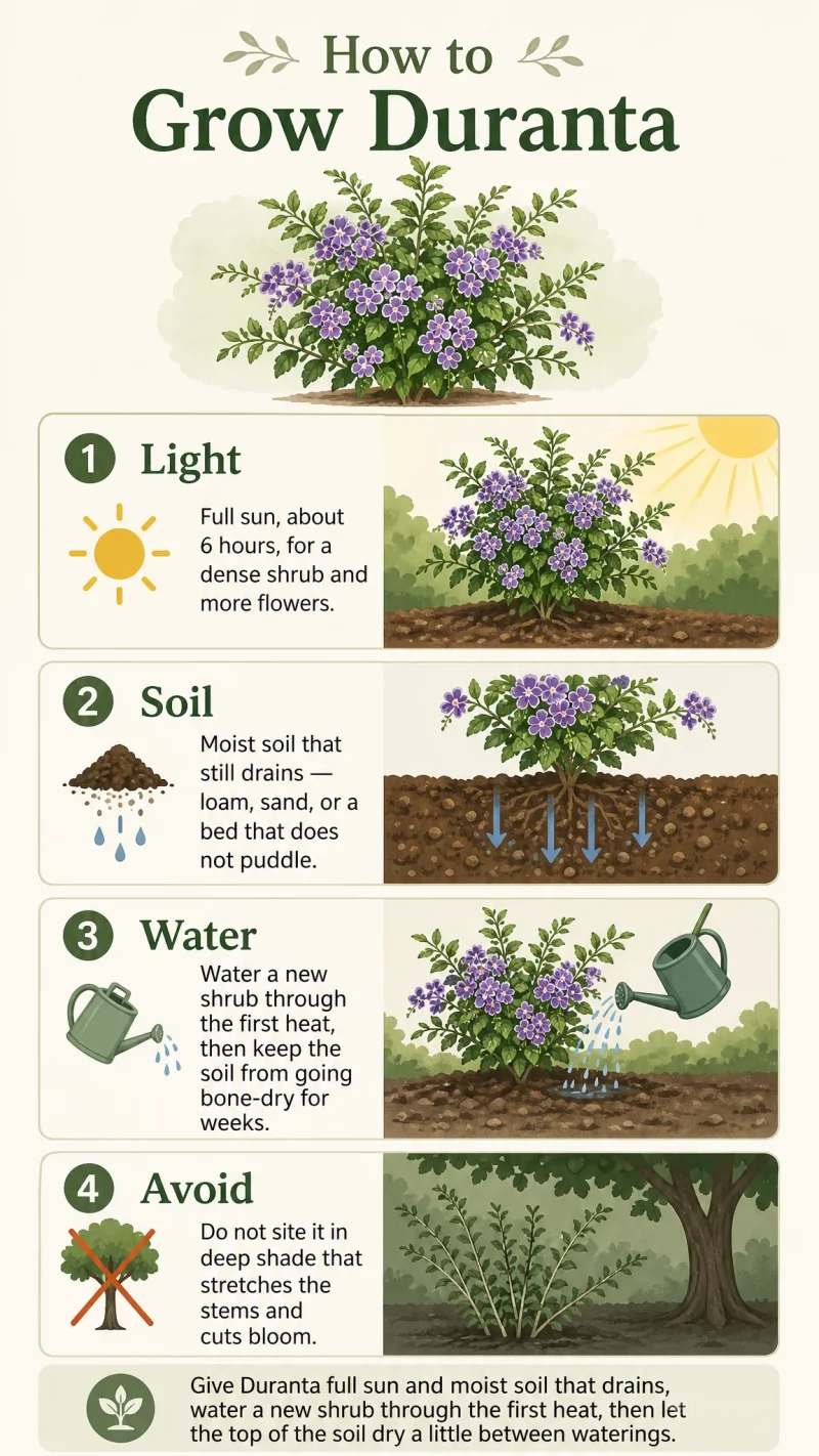 How to Grow Duranta care summary diagram