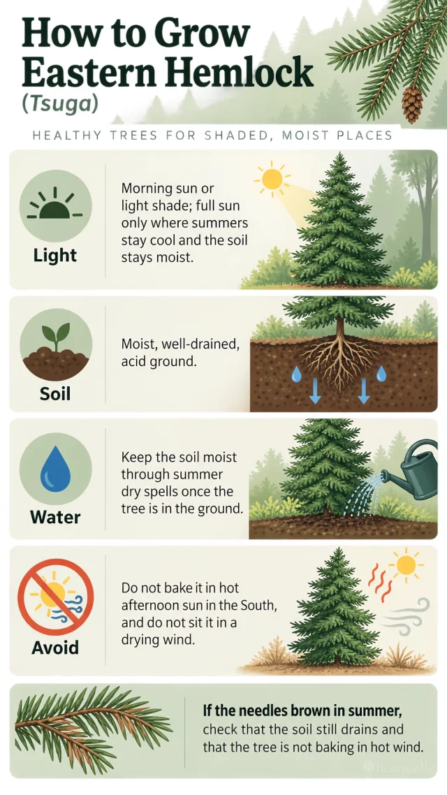 How to Grow Eastern Hemlock care summary diagram
