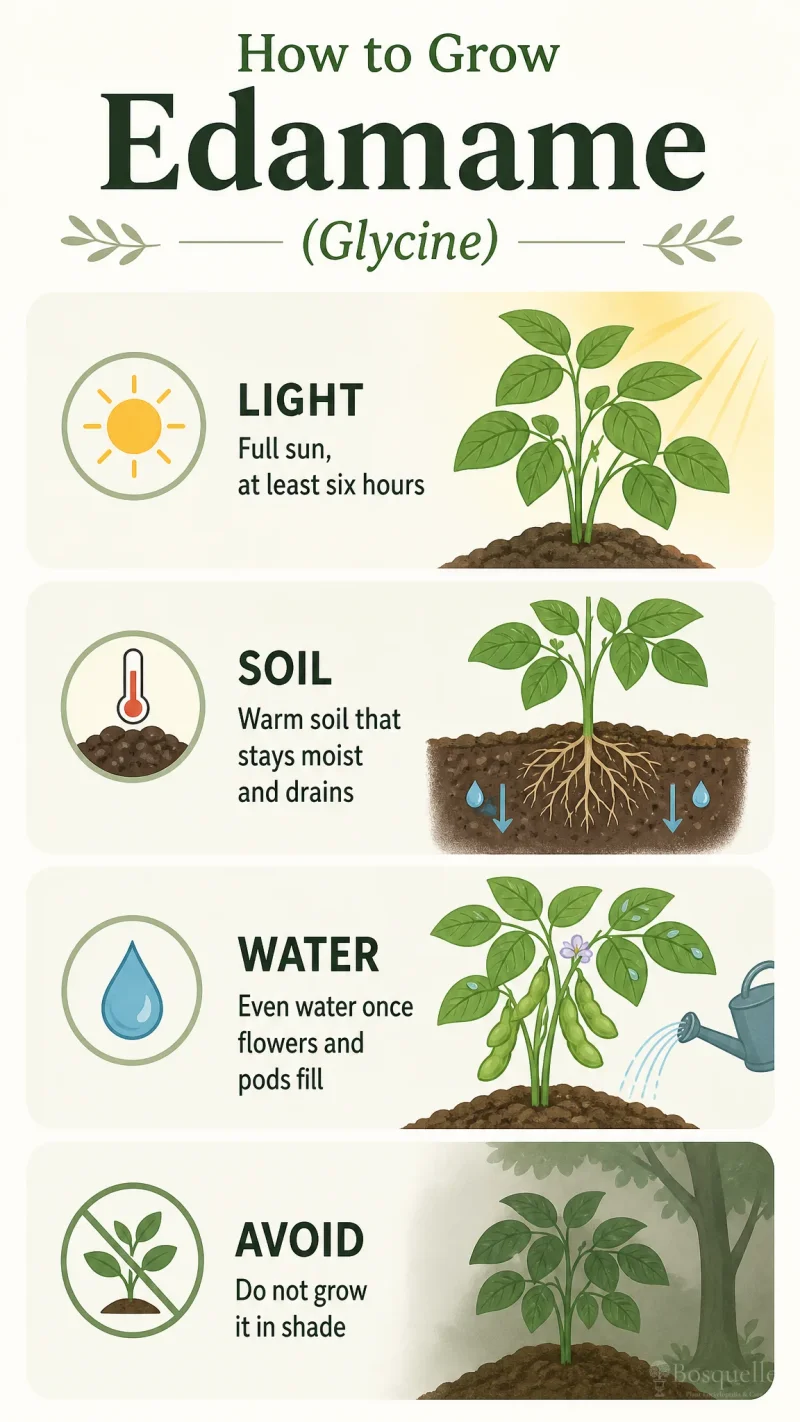 How to Grow Edamame care summary diagram