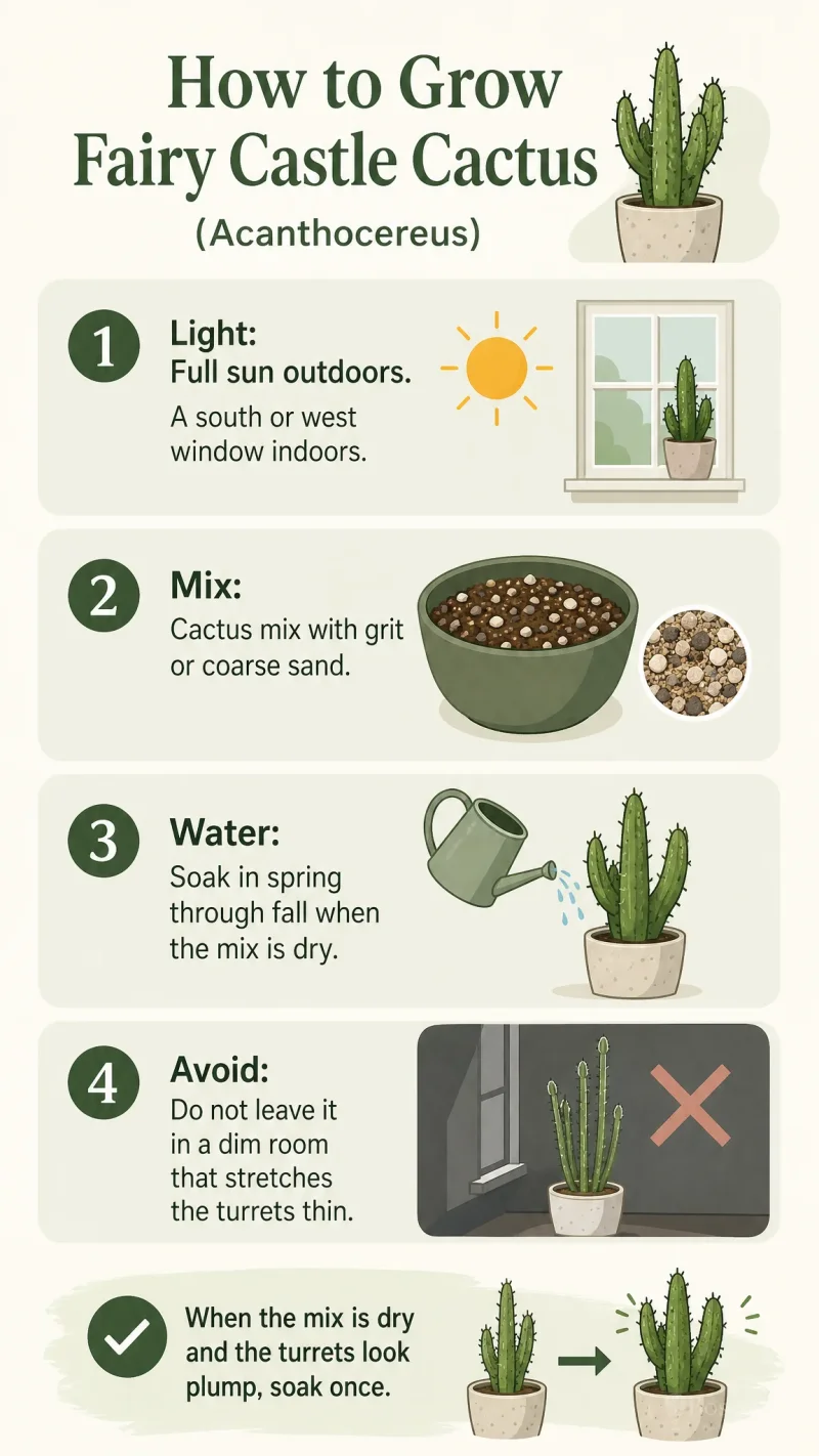 How to Grow Fairy Castle Cactus care summary diagram