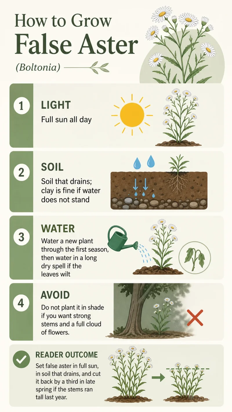 How to Grow False Aster care summary diagram