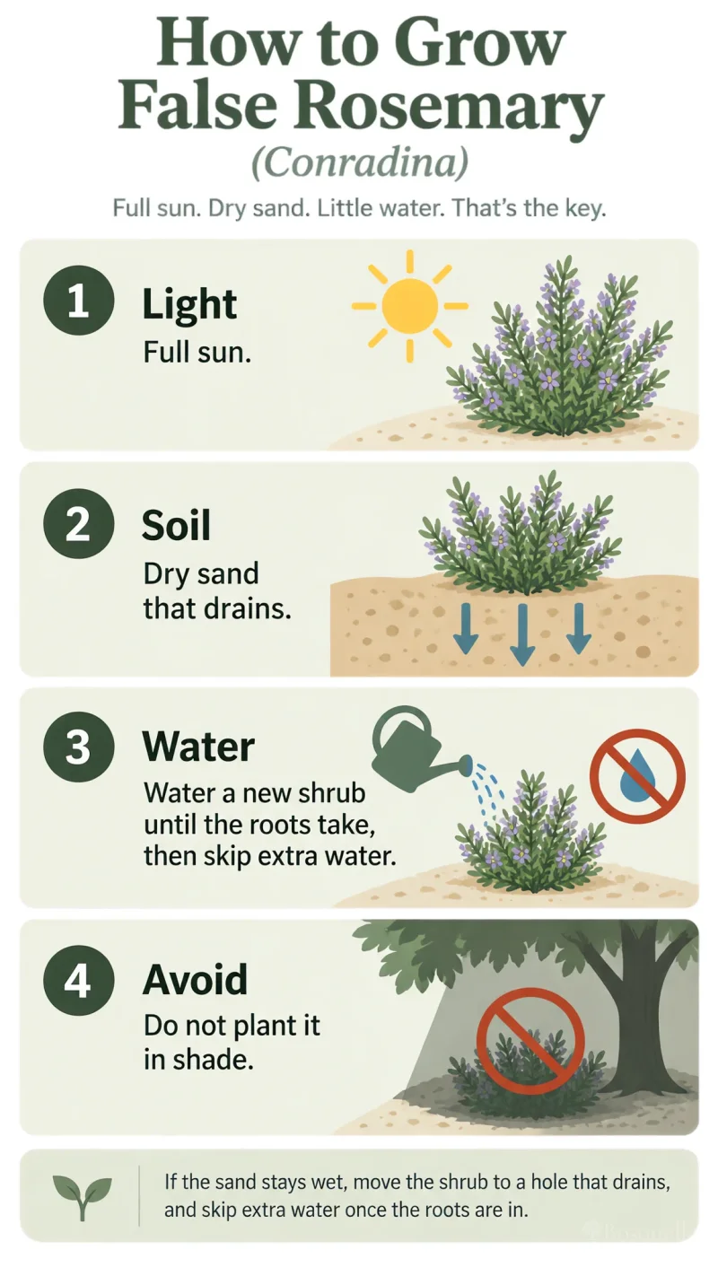 How to Grow False Rosemary care summary diagram