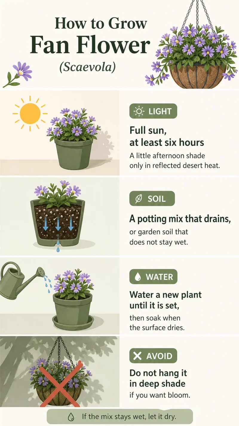 How to Grow Fan Flower care summary diagram