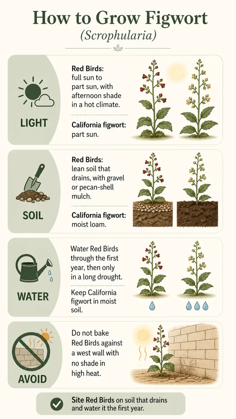 How to Grow Figwort care summary diagram