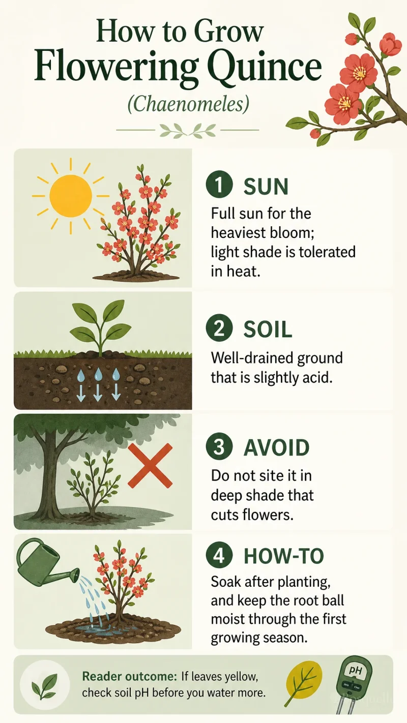 How to Grow Flowering Quince care summary diagram