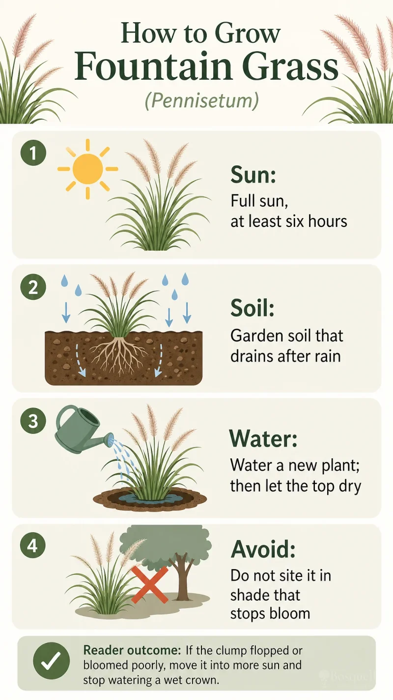 How to Grow Fountain Grass care summary diagram