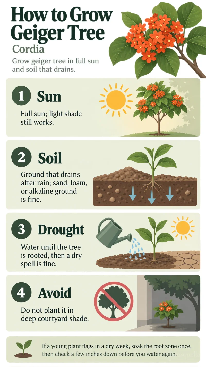 How to Grow Geiger Tree care summary diagram