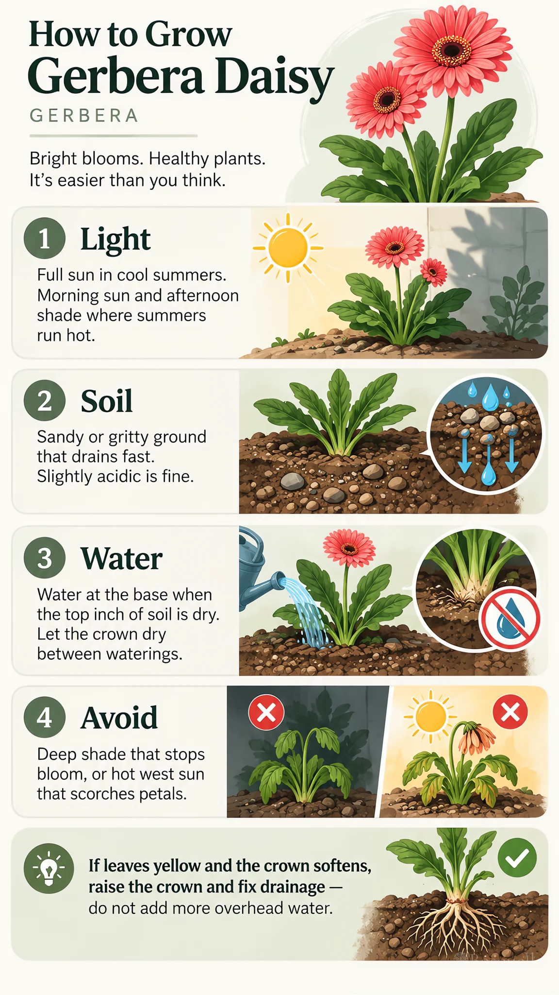 How to Grow Gerbera Daisy care summary diagram