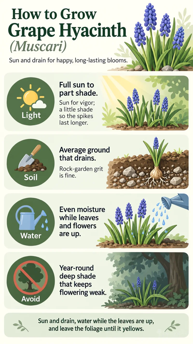 How to Grow Grape Hyacinth care summary diagram