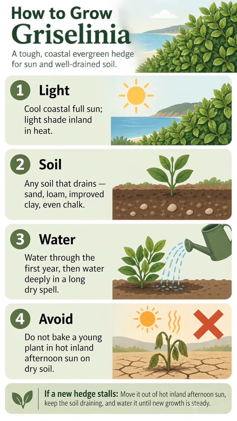 How to Grow Griselinia care summary diagram