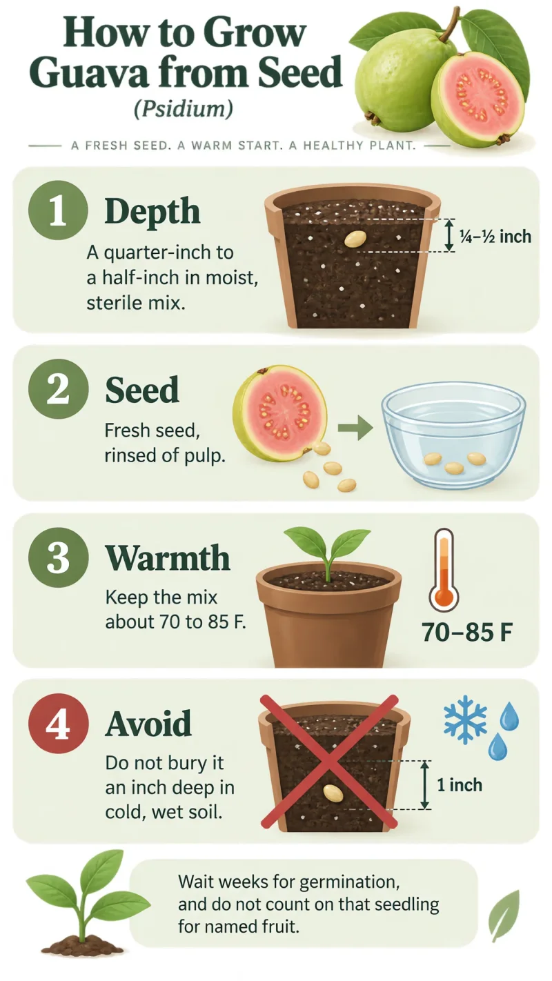 How to Grow Guava from Seed care summary diagram