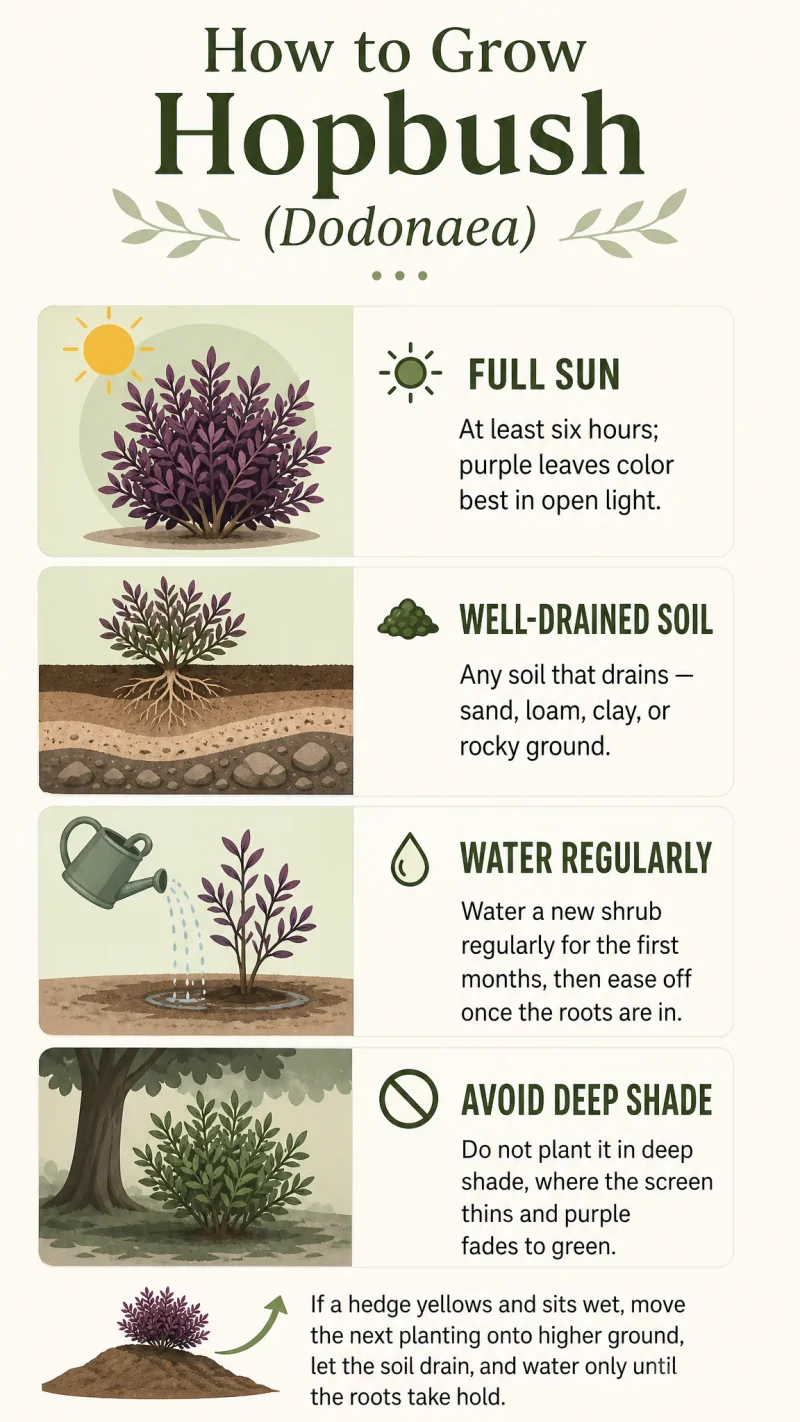 How to Grow Hopbush care summary diagram