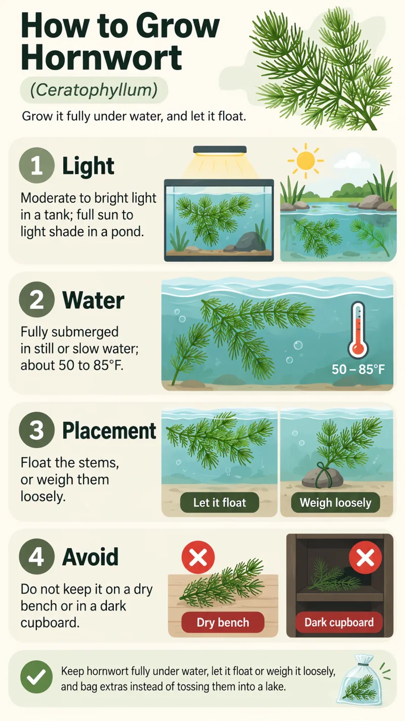 How to Grow Hornwort care summary diagram
