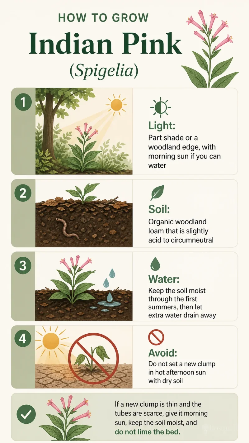 How to Grow Indian Pink care summary diagram