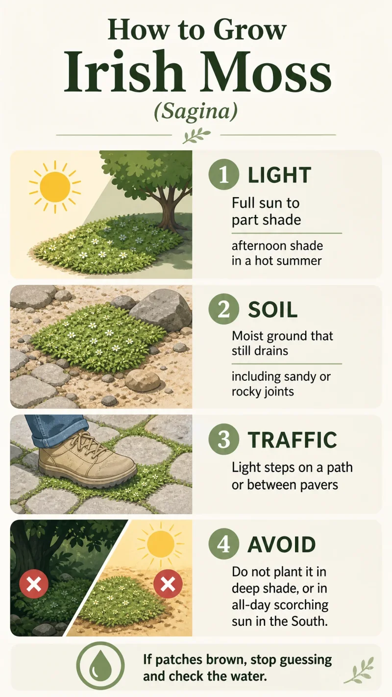 How to Grow Irish Moss care summary diagram