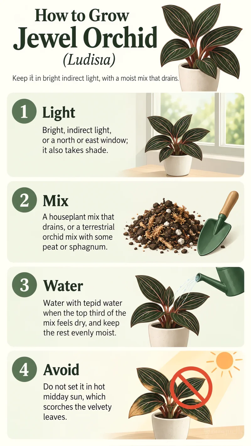 How to Grow Jewel Orchid care summary diagram