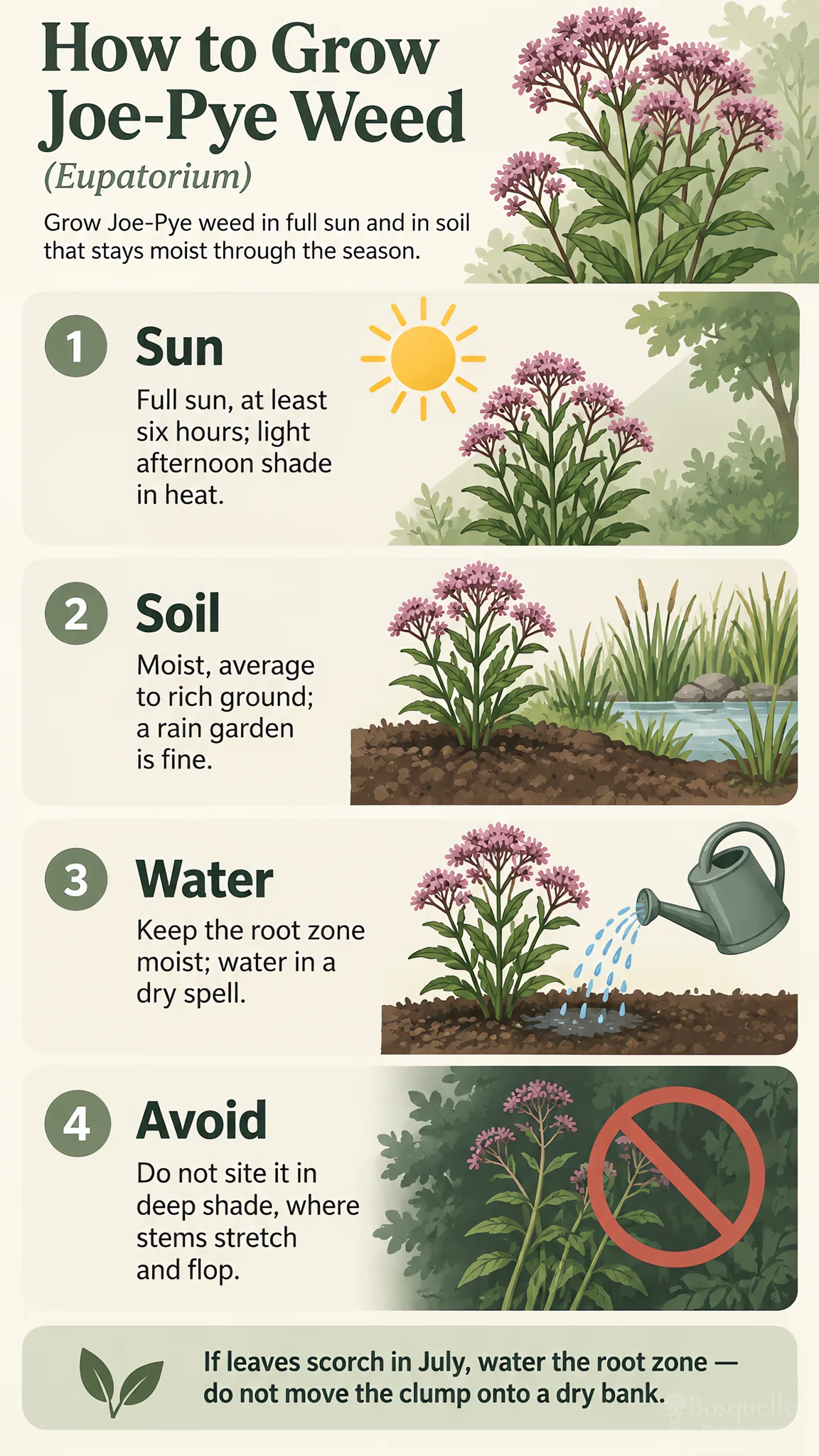 How to Grow Joe-Pye Weed care summary diagram