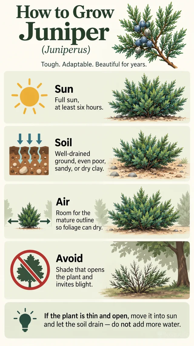 How to Grow Juniper care summary diagram