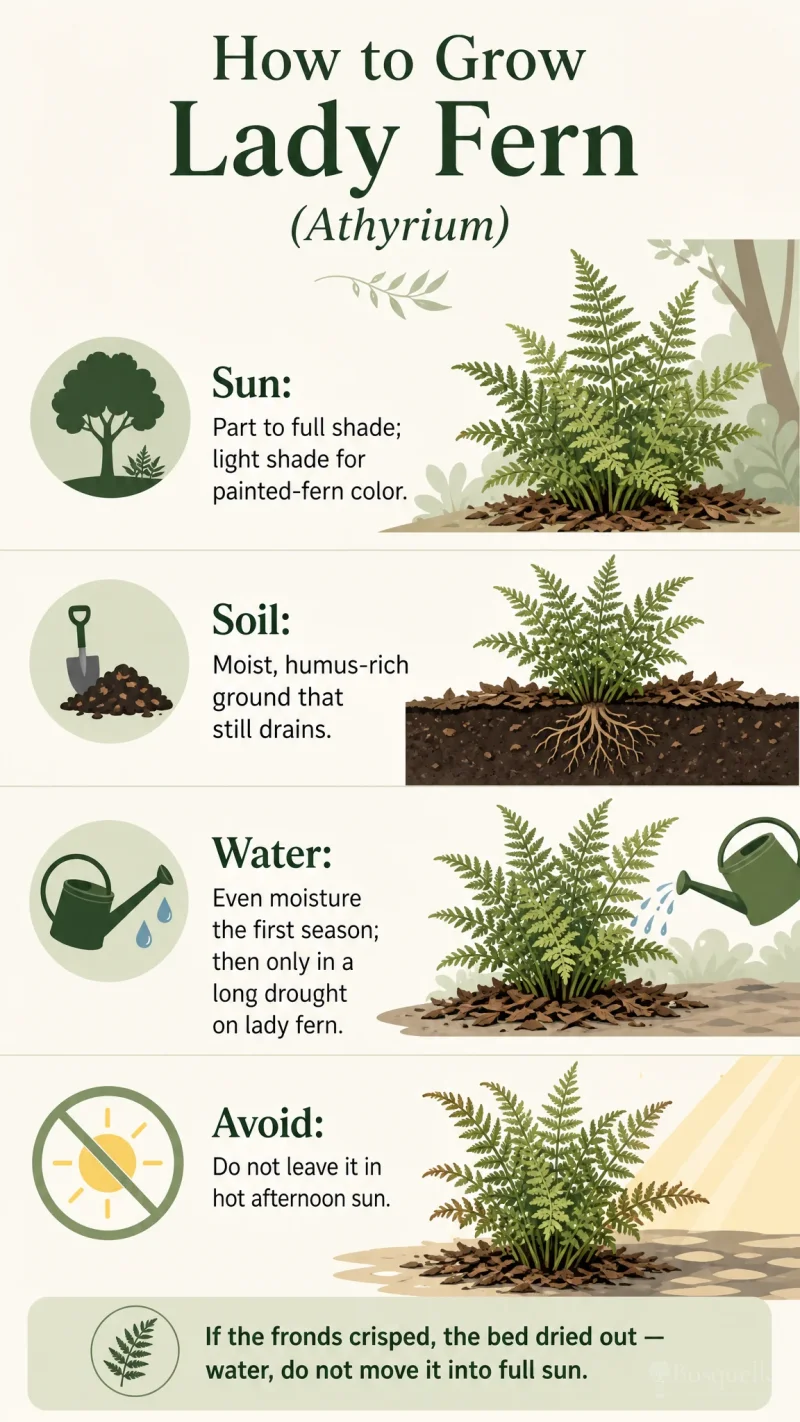 How to Grow Lady Fern care summary diagram