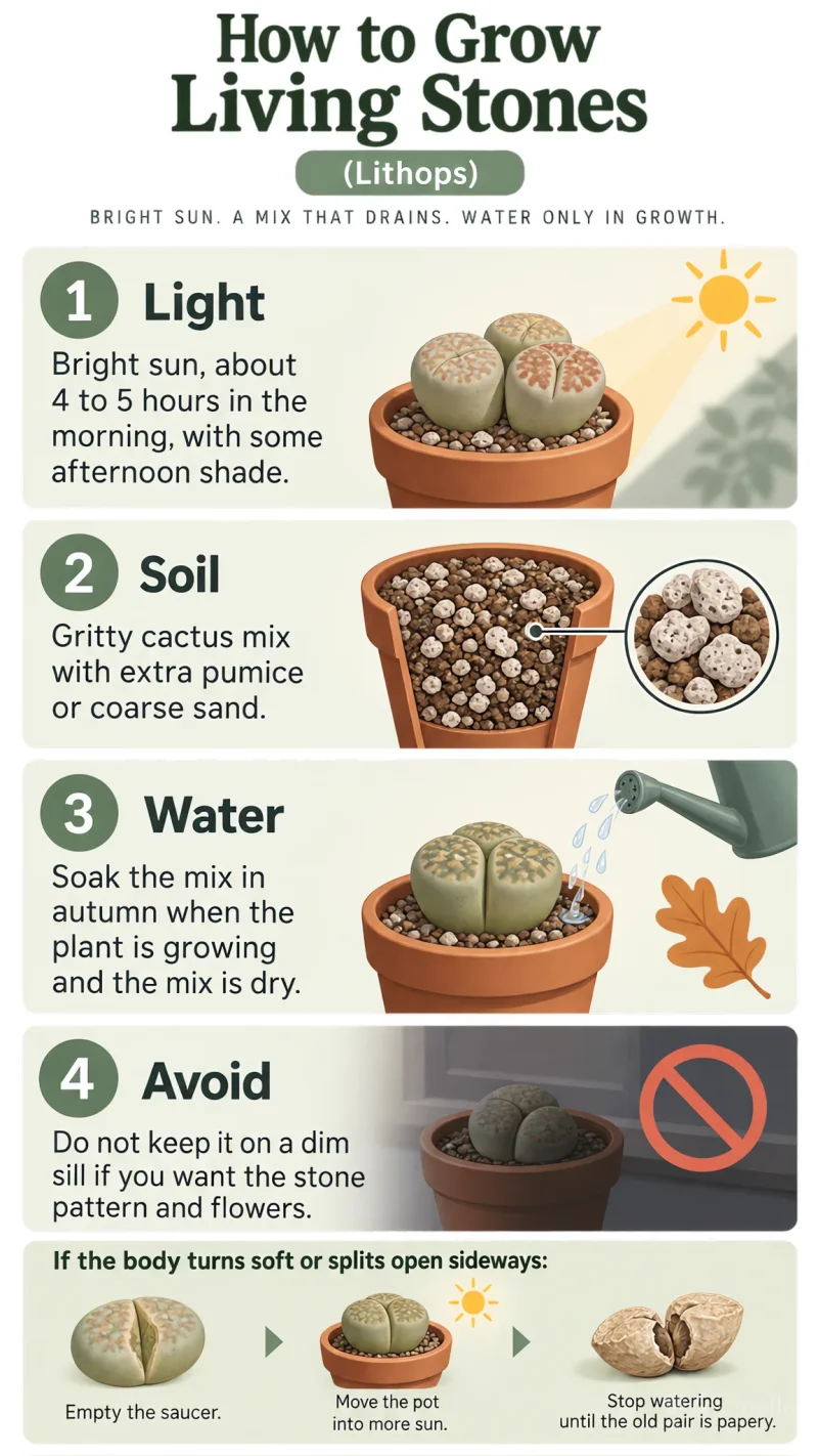 How to Grow Living Stones care summary diagram