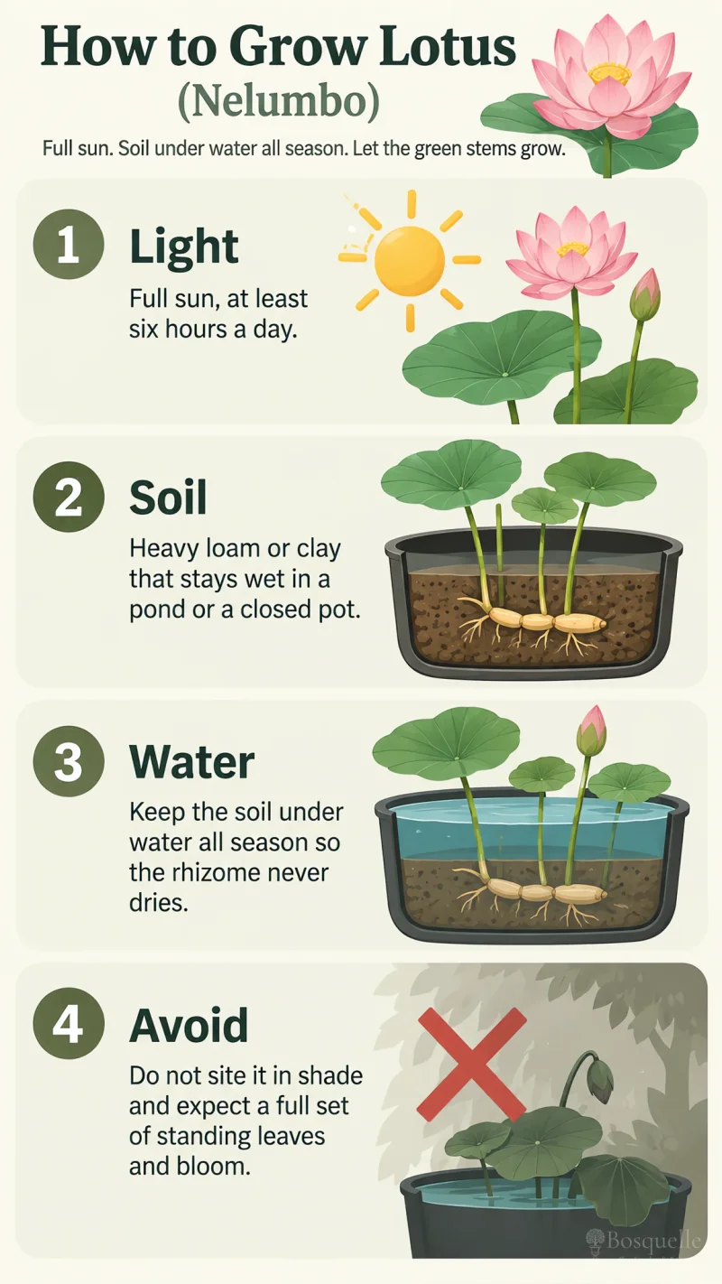 How to Grow Lotus care summary diagram