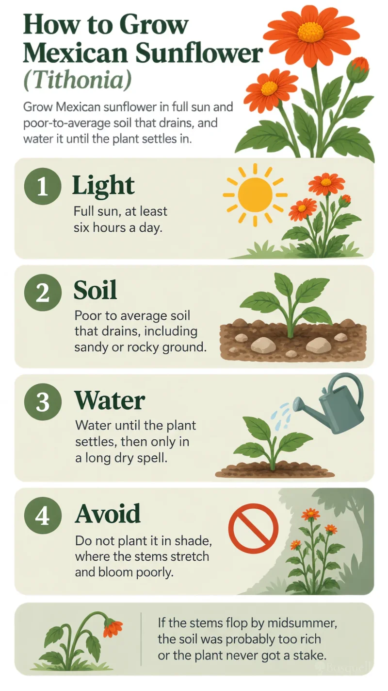 How to Grow Mexican Sunflower care summary diagram