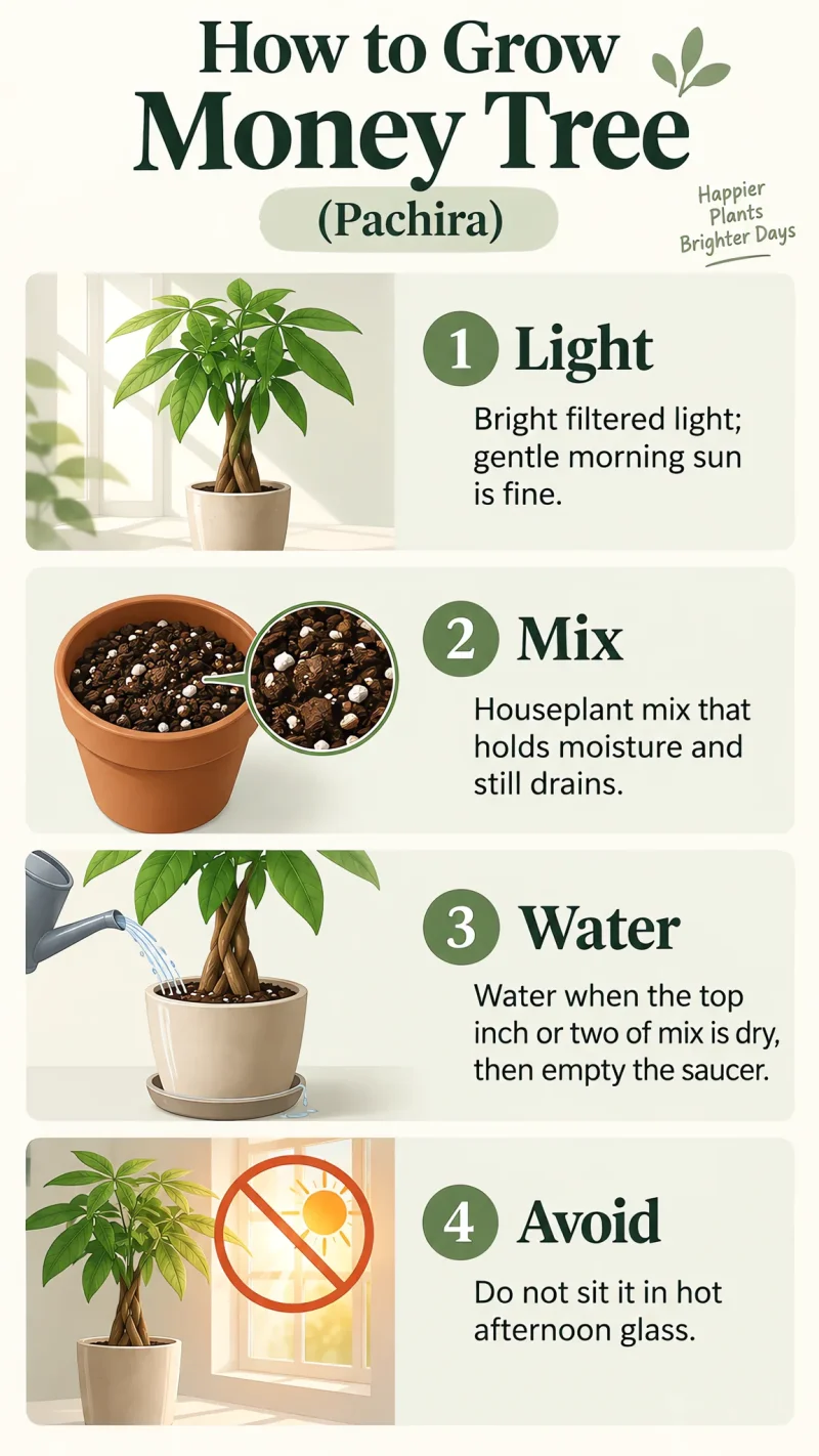 How to Grow Money Tree care summary diagram
