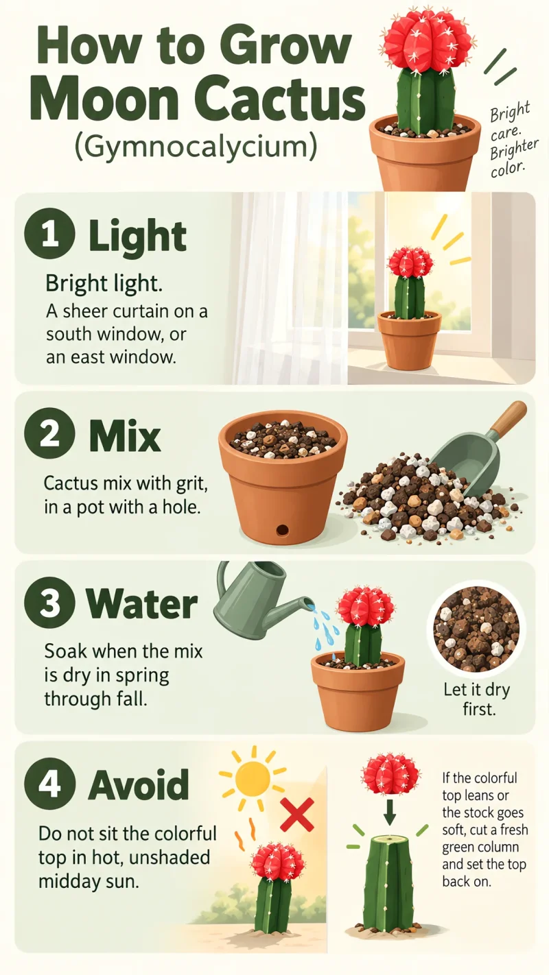 How to Grow Moon Cactus care summary diagram
