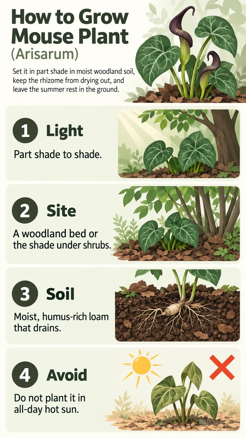 How to Grow Mouse Plant care summary diagram