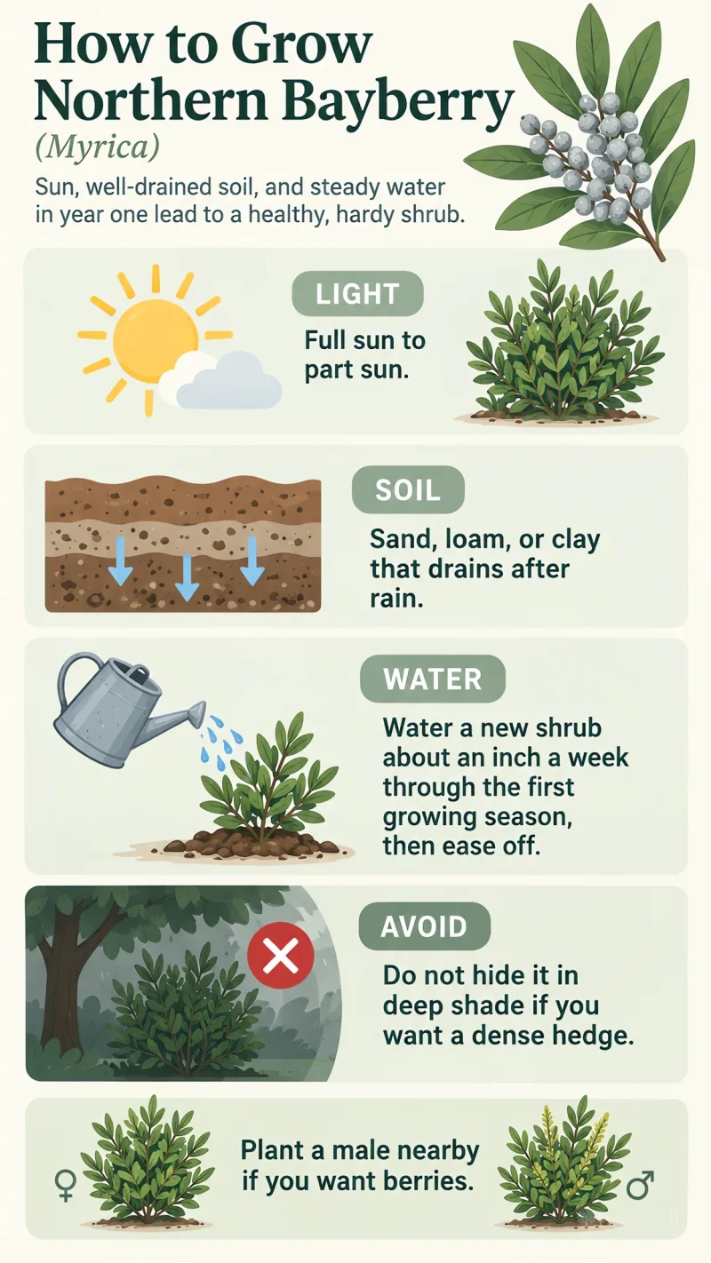 How to Grow Northern Bayberry care summary diagram