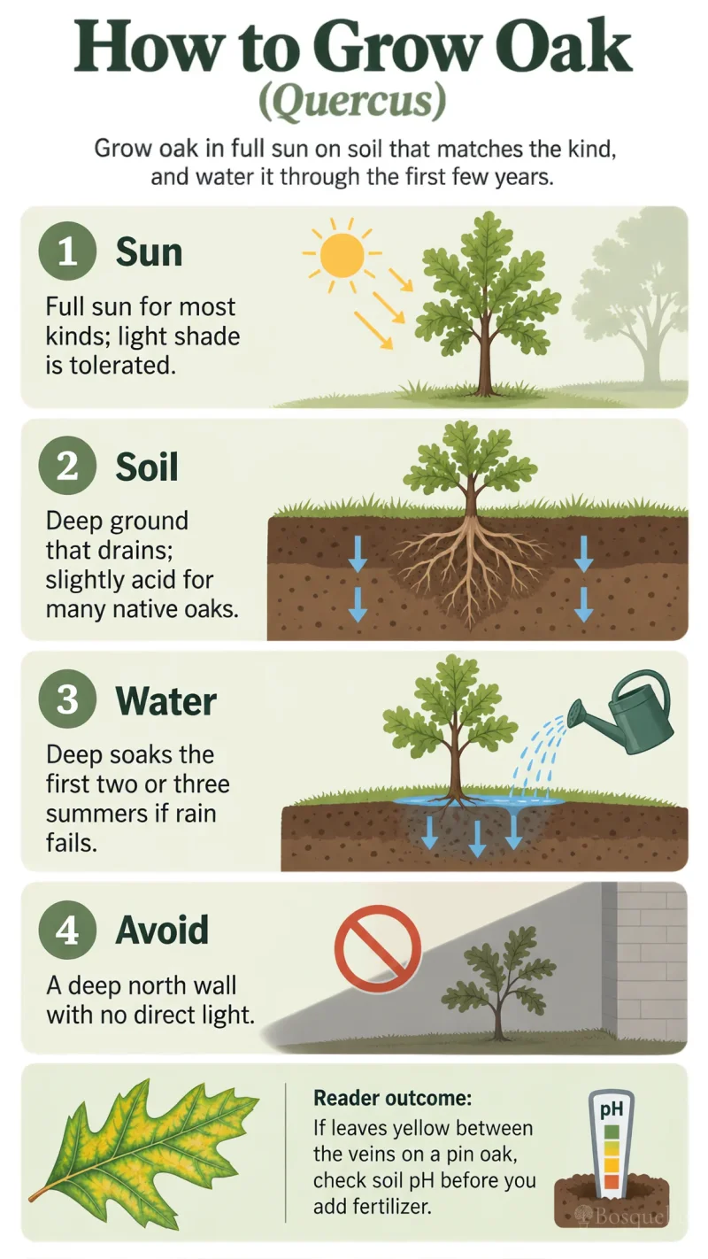 How to Grow Oak care summary diagram