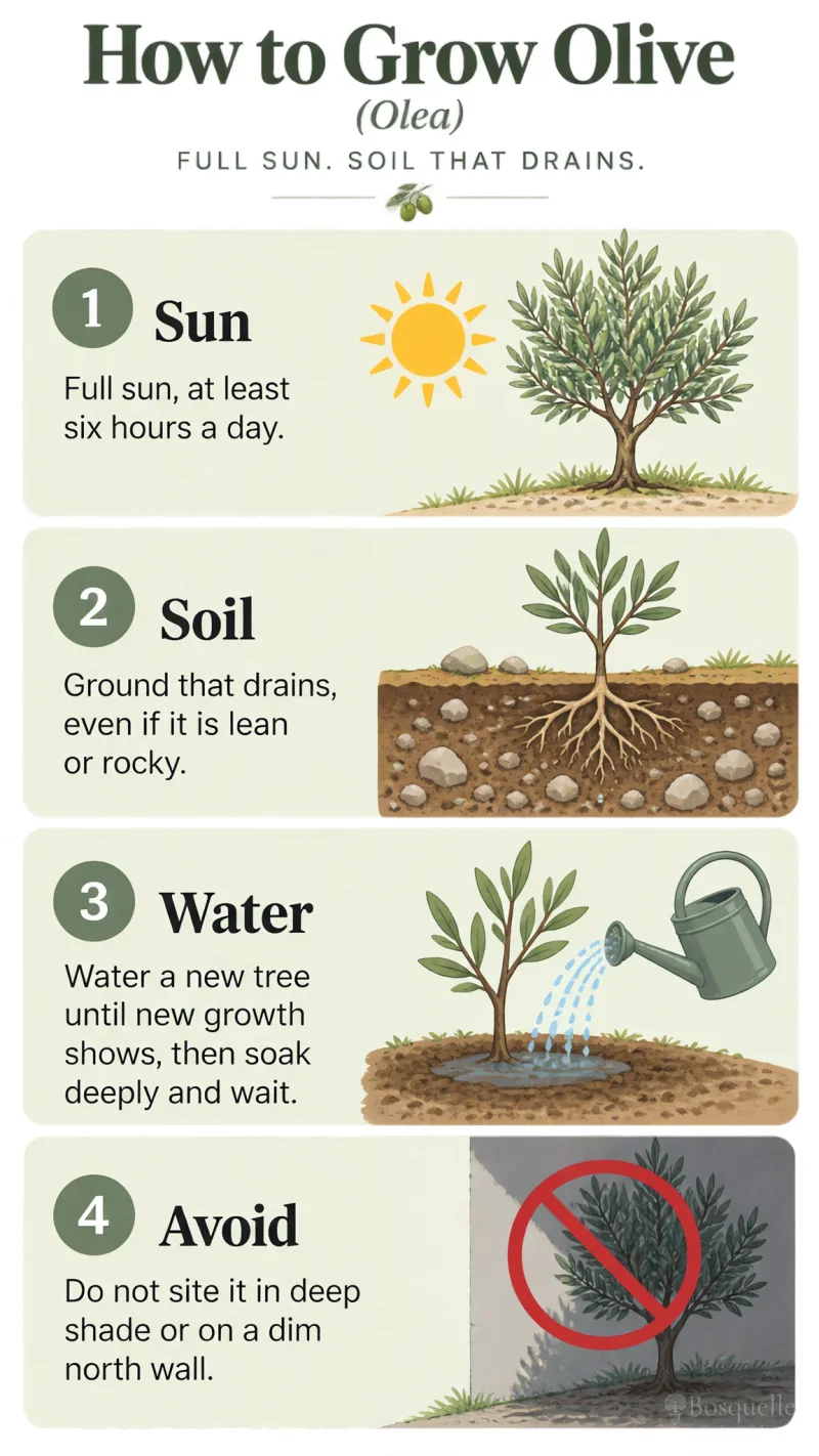 How to Grow Olive care summary diagram