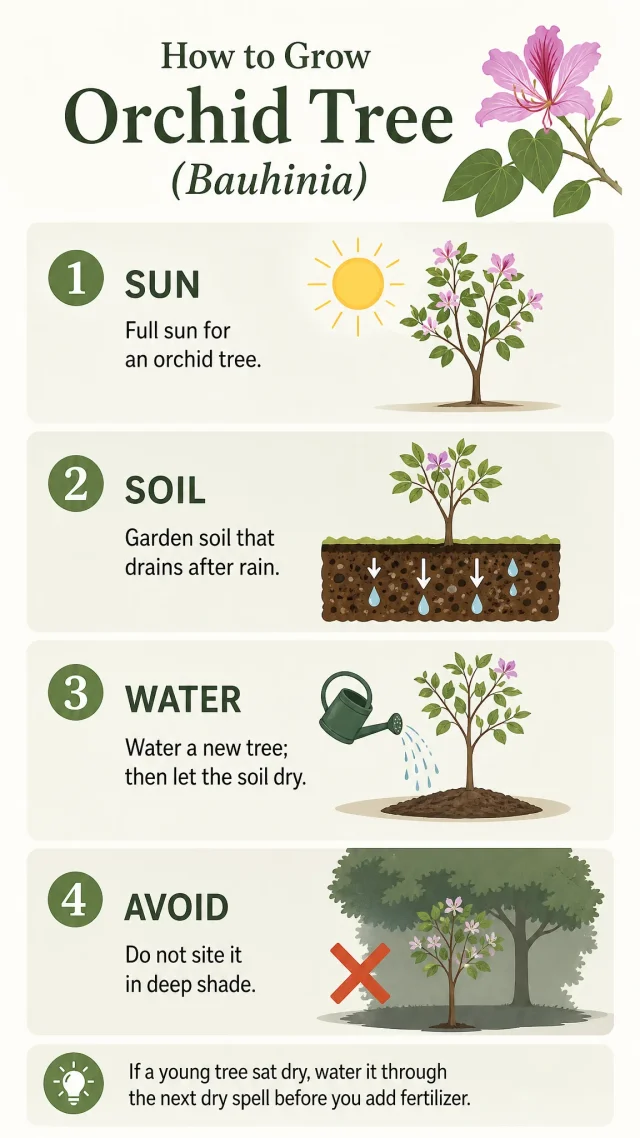How to Grow Orchid Tree care summary diagram