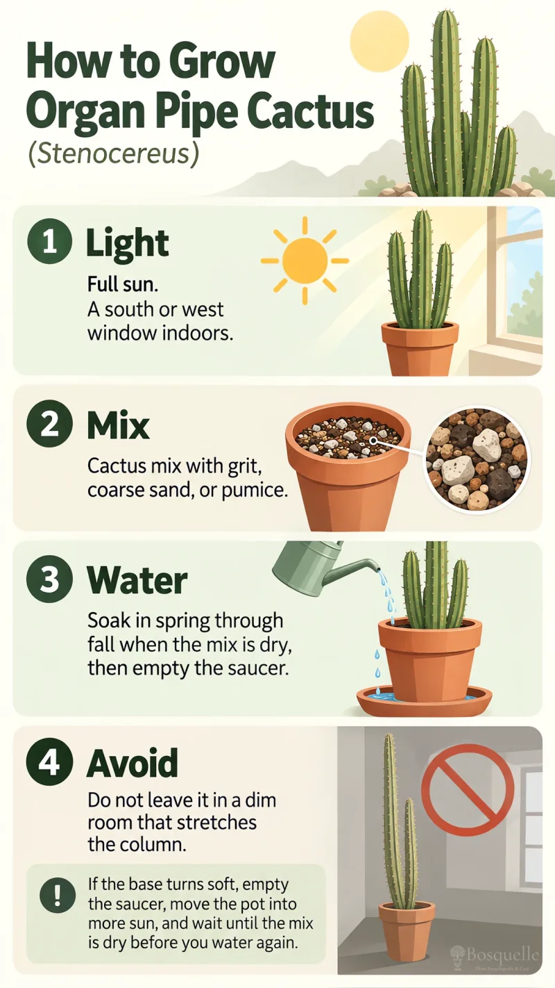 How to Grow Organ Pipe Cactus care summary diagram