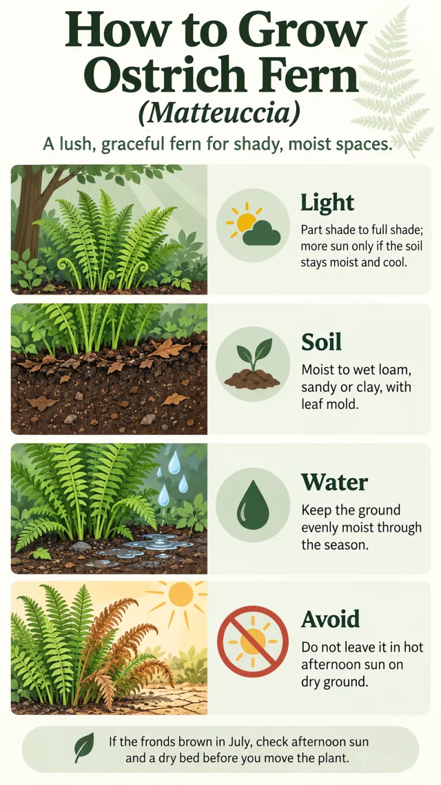 How to Grow Ostrich Fern care summary diagram