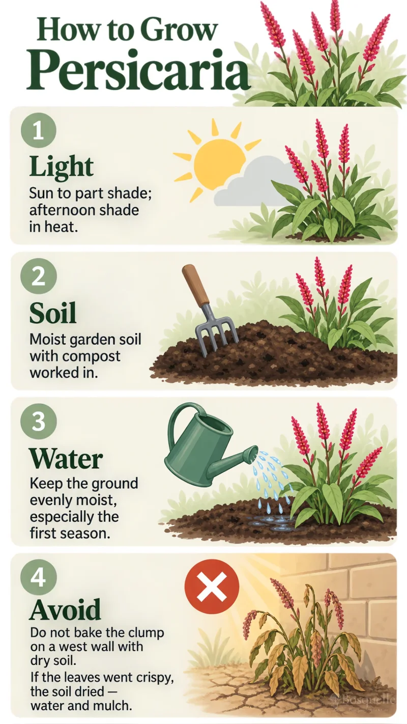 How to Grow Persicaria care summary diagram