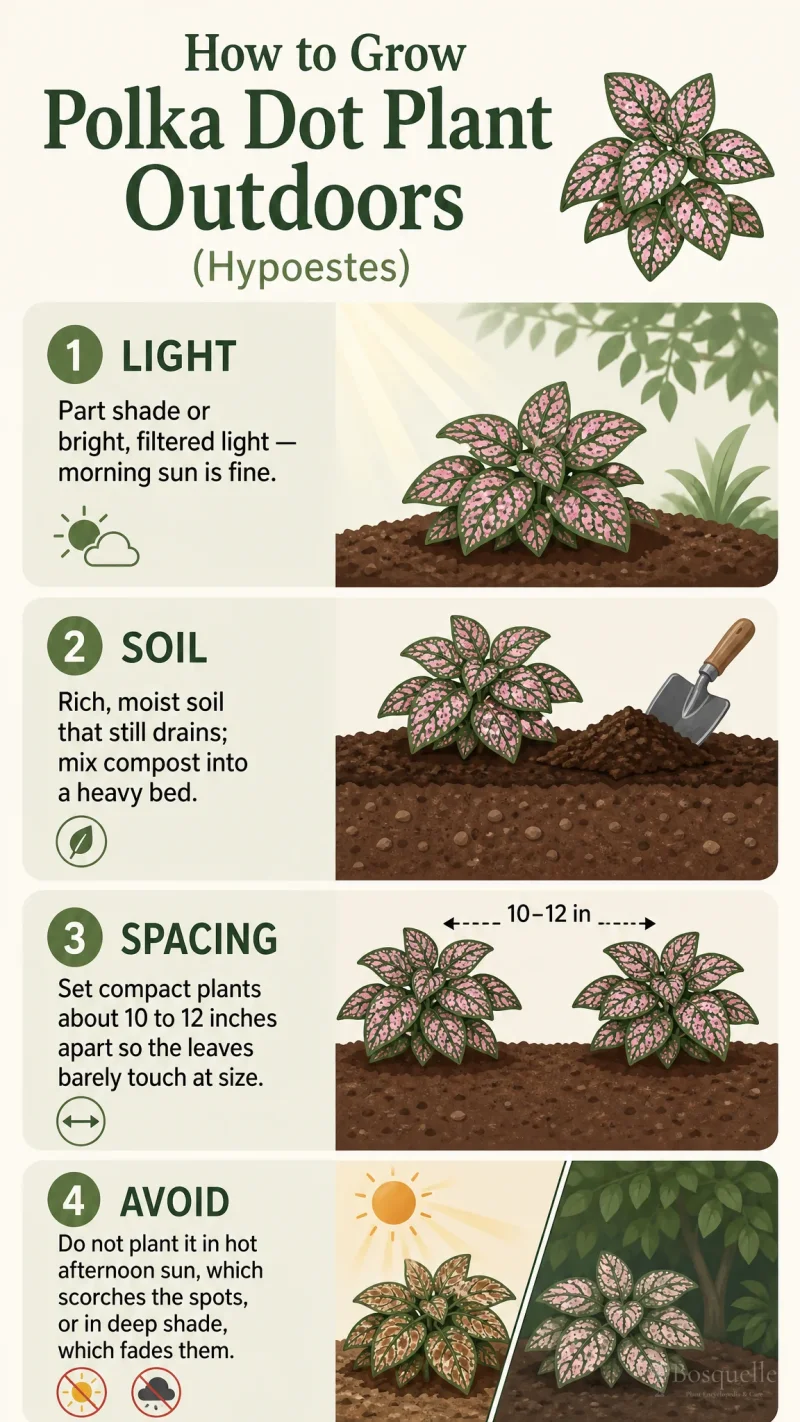 How to Grow Polka Dot Plant Outdoors care summary diagram