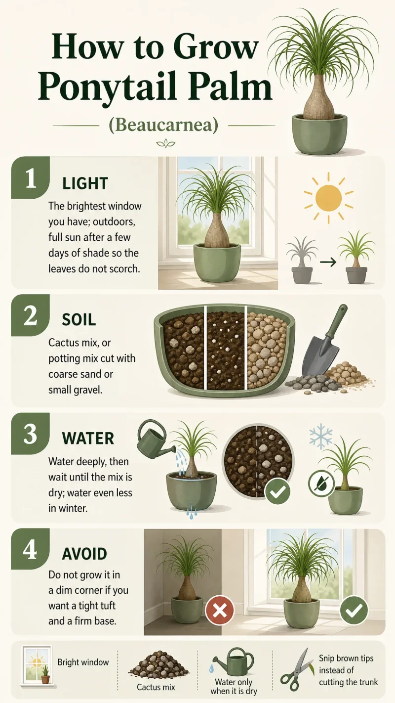 How to Grow Ponytail Palm care summary diagram