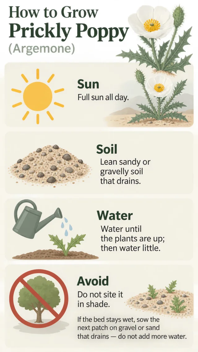 How to Grow Prickly Poppy care summary diagram